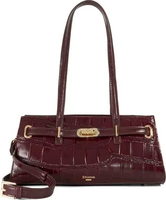 Dune London Depend Croc Embossed Leather Shoulder Bag in Burgundy at Nordstrom