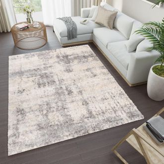 Tapiso Alfombra shaggy de polipropileno en gris claro y crema 80x150 cm