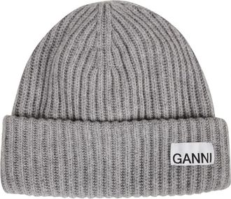 Ganni Geribbelde Beanie Muts - Dames - Hoeden - Grijs - ONE Size - Accessoires