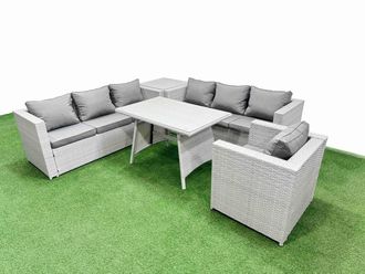 Fimous 7-seater Patio 3 Seater Sofa Armchair Set with Side Table in Light Grey