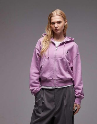 Carhartt Work in Progress Nelson - Felpa con cappuccio viola slavato con zip