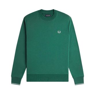 Fred Perry Sweatshirts, male, Green, Size: XL Classic Cotton Sweatshirt with Laurel Embroidery