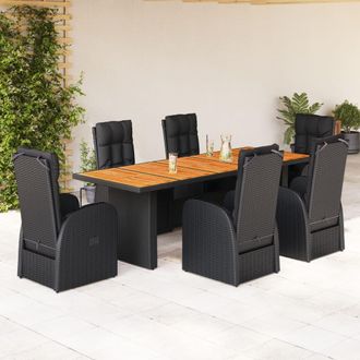 Berkfield Home 7 Piece Garden Dining Set with Cushions Black Poly Rattan