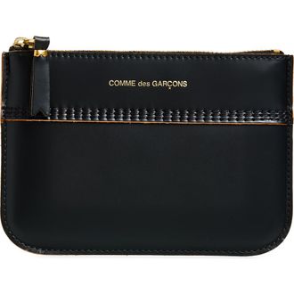 Comme Des Gar&ccedil;ons Triple Stitch Leather Zip Pouch in Black at Nordstrom