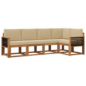 vidaXL Conjunto De Sof&aacute;s De Exterior 5 Pcs Natural Y Beige Poli&eacute;ster Vidaxl
