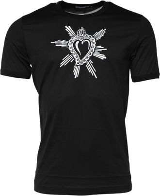 Dolce & Gabbana Mens Black Sacred Heart Cotton Crew Neck T-Shirt