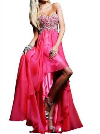 Sherri Hill High-Low Strapless Prom Dress In Strawberry