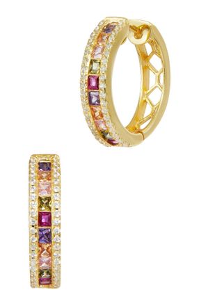 Savvy Cie Jewels GOLD PLATED CUBIC ZIRCONIA HOOP EARRINGS