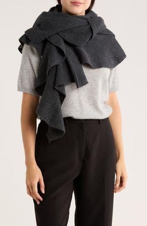 Portolano Ribbed Ruffle-Trim Cashmere Scarf in Charcoal at Nordstrom Rack