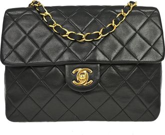 Chanel Vintage Square Classic Flap Quilted Lambskin Black Leather Handbag (Pre-Owned)