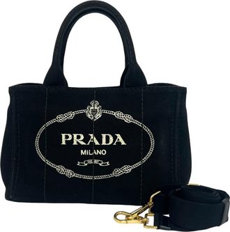 Prada Black Canvas Handbag Shoulder Bag Tote Bag (Pre-Owned)