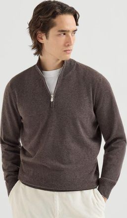 Brunello Cucinelli Cashmere sweater with half zip in Light Grey at Nordstrom, Size 64
