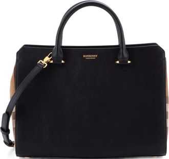 Burberry Banwell Leather and House Check Canvas Small tote bag - Zwart