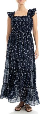 Max Studio Flutter Sleeve Maxi Dress in Dark Navy Demi Spaced Dot at Nordstrom Rack, Size X-Large