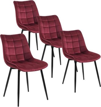 Woltu Juego De 4 Sillas De Comedor, Silla De Cocina, Asiento Acolchado De Terciopelo Grueso, Patas De Metal, Color Burdeos - Woltu