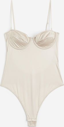H&M Balconette-Tangabody aus Satin - Hellbeige