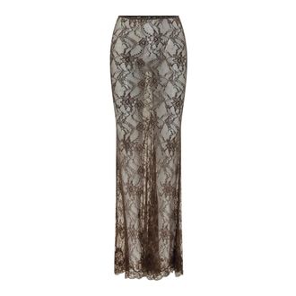 Andamane Falda Larga Ajustada de Encaje - Skirts - Mujer - Marr&oacute;n - XS
