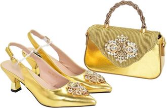 Generic Women Shoes Bag Set Rhinestoness Pointed Toe Heels Party Rhinestoness Pumps Italian