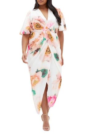 City Chic Braelynn Floral Print Maxi Dress in Garden Party at Nordstrom, Size Xxxs