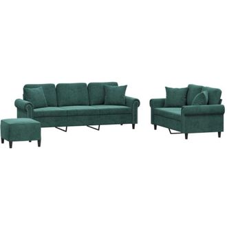 vidaXL Juego de sofás con cojines 3 piezas terciopelo verde oscuro vidaXL