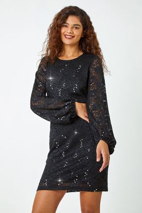 Roman Sequin Detail Lace Shift Stretch Dress