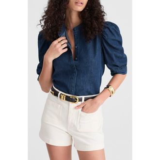 Madewell Denim Puff Sleeve Band Collar Shirt in Plumville Wash at Nordstrom Rack, Size 4