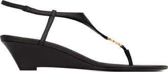 Saint Laurent Cassandra Smooth Leather Wedge Sandals Shoes