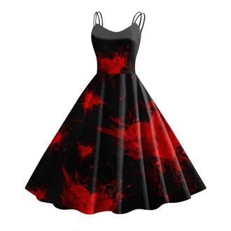 Generic Halloween Dress for Women Sleeveless Gothic Dress Women Rockabilly Retro 1950s Spaghetti Strap Swing A-Line Dresses Cocktail Party Evening Prom Gown H