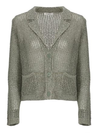 KANGRA Green Cotton Sequined Single Breasted Blazer