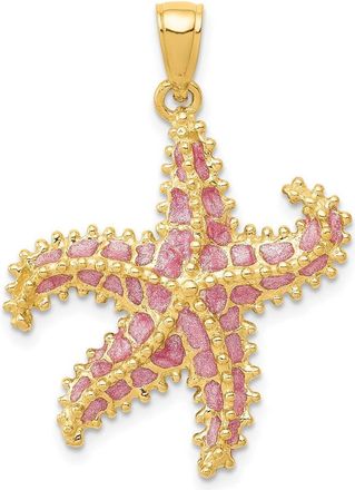 Diamond2Deal 14k Yellow Gold Pink Enameled Starfish Pendant