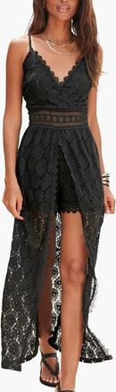 Lascana Lace Maxi Overlay Romper in Black at Nordstrom, Size 10