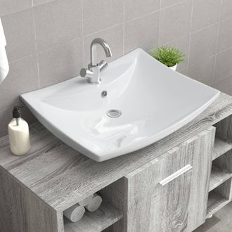 Berkfield Home Luxury Ceramic Basin Rectangular with Overflow & Faucet Hole in White