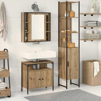 vidaXL Vidaxl - Juego De Gabinetes De Ba&ntilde;o Con Estante 3 Pcs Roble Artisan