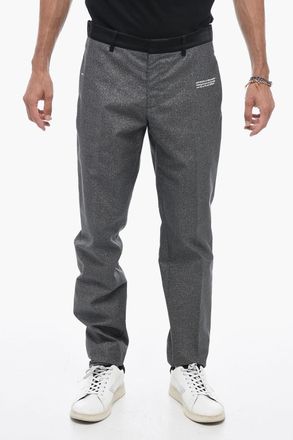 Off-white Pantaloni Sartoriali Effetto Glitter con Dettaglio in Satin Off-White