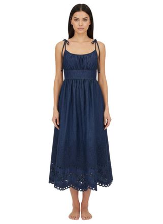 Zimmermann Blue Embroidered Scoop Neck Midi Dress
