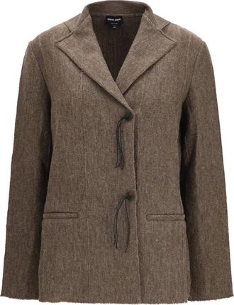 Giorgio Armani Wol Jersey Blazer met Leren Tassels - Dames - Jassen - Bruin - Maat: XL Wol