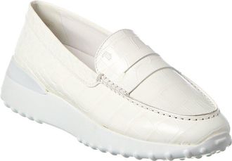 Tod's TodS Gommino Croc-Embossed Leather Platform Loafer