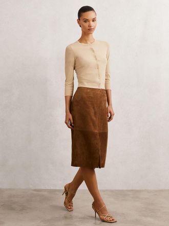 Reiss Neutral Lightweight Cropped Cardigan, XS