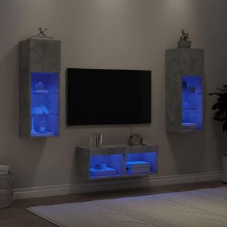 vidaXL Vidaxl - Muebles De Tv De Pared Con Luces Led 4 Piezas Gris Hormig&oacute;n
