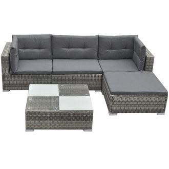 vidaXL Set De Sof&aacute;s De Jard&iacute;n 5 Piezas Y Cojines Rat&aacute;n Sint&eacute;tico Gris Vidaxl