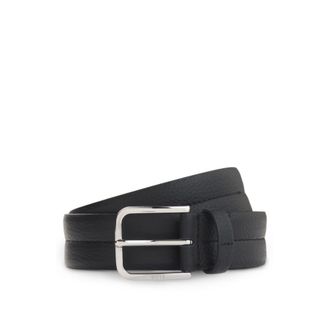 BOSS Leather dress belt with polished silver buckle