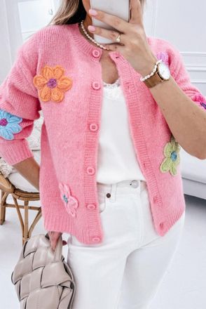 Azura Exchange Womens Floral Embroidered Knit Cardigan - Pink - Size X-Large