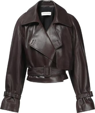 Nour Hammour Giacca in pelle con cintura - Marrone