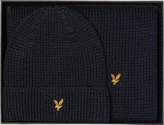 Lyle & Scott Mens Waffle Knit Scarf and Beanie Set - Navy - Size: 1SZ