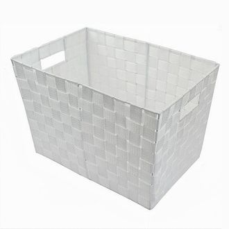 Trade Shop Trade Shop - Porta Oggetti Cesto In Tessuto Intrecciato 38x26x25 Cm Con Maniglie Bianco 79037