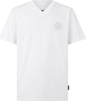 Philipp Plein T-shirt V-hals SS Hexagon - Heren - T-shirts - Wit - L - Katoen - Tops