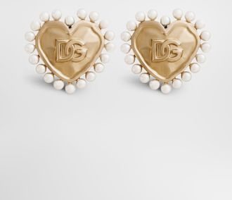 Dolce & Gabbana Heart Earrings With Beaded Detailing - Woman Bijoux Gold Metal Onesize
