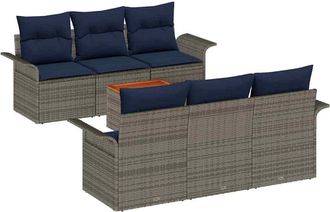 vidaXL Conjunto De Sof&aacute;s De Jard&iacute;n 7 Uds. Gris Rat&aacute;n Sint&eacute;tico Vidaxl