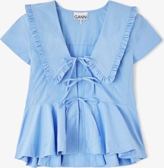 Ganni Azurine Blouse in Cotton Poplin - Size 32 Organic