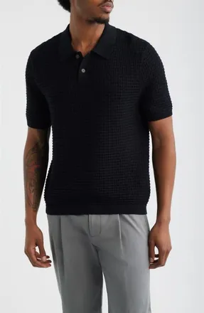 Open Edit Texture Knit Polo Top in Black at Nordstrom, Size Xx-Large